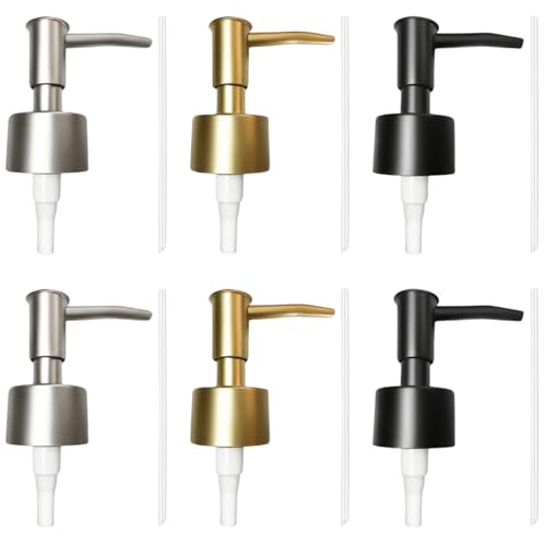 XTUDOU 6 Stück Seifenspender Pumpkopf, Seifenpumpe Kunststoff mit Rohr Seifenpumpe für 25 mm Gewinde Flasche Seifenspender für Küche, Badezimmer, Hotels (Gold/Silber/Schwarz)
