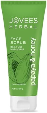 Jovees Herbal Papaya & honey Face Scrub | With Honey,Neem & Chamomile Extract | For Normal to Dry Skin | Gently Remove Dead Skin | Improves Uneven Skin Tone | Paraben And Alcohol Free | 100gm