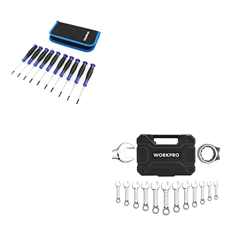 Workpro 10-Piece Precision Screwdriver Set And 12-Piece Stubby Combination Wrench Set #TOP4