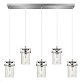 Kitchen Island Lighting, Pendant Lighting for Dining Room Kitchen Island Lighting Farmhouse Chandelier, 5 Light Hanging Linear Chandelier Brushed Nickel Pendant Lights with Clear Glass Shades