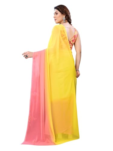Image of RAJESHWAR FASHION WITH RF Ombre Plain Georgette Sarees For Women /College Girls Farewell With Digital Print Blouse