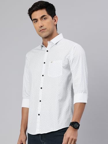 Image of Majestic Man Custom Geometric Printed Pure Cotton Slim Fit Casual Shirt