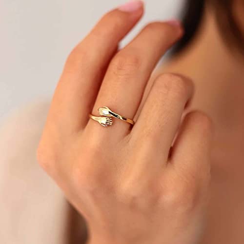 Personalized Hug Ring for Women Custom Ring Personalized Name Rings Adjustable Hugging Hands Open Rings Customized Promise Friendship Wedding Jewelry for Birthday Mothers Day2