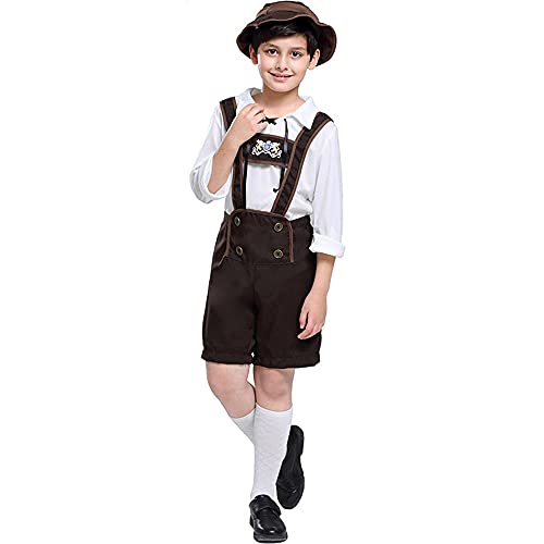 GIVBRO Oktoberfest Lederhosen kostuum met shirt Alpine Hoed traditionele Beierse bierjongen broek T-shirt voor Halloween party Dress Up - Afbeelding 3
