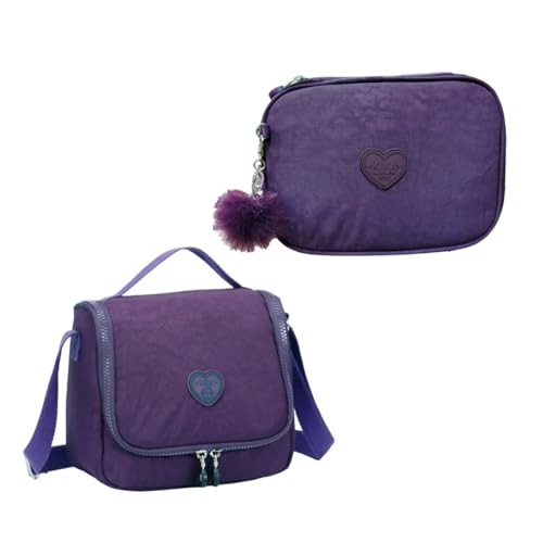 Kit Escolar Juvenil Lancheira Térmica e Estojo Box Organizador Crinkle Kika (Roxo)