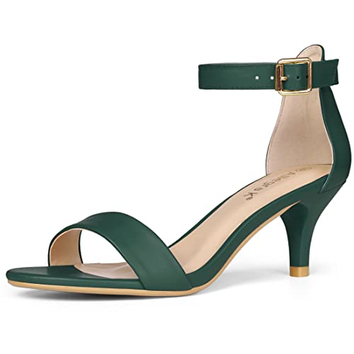 Allegra K Women Open Toe Kitten Heeled Ankle Strap Dark Green Sandals 9 M US