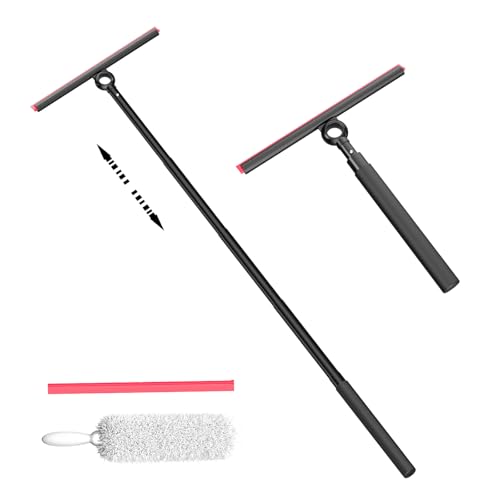 Image of Shower Squeegee for Glass Doors, Window Squeegee for Home,Squeegee with Telescopic Extension Pole,Professional Window Cleaning Tool, Black, for Mirror, Glass, Ceramic Tile