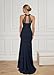 KDTM Navy Women's Satin Mother of The Bride Dresses with Lace Appliques Maxi Halter Lace Mother of Groom Dress US 10