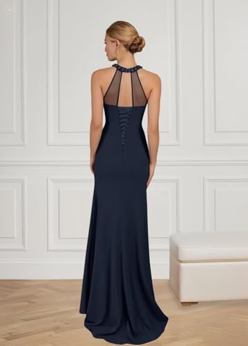 KDTM Satin Lace Mother of The Bride Dresses Long Halter Sleeveless Formal Dresses for Women Wedding Guest KD0262