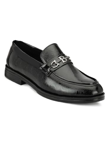 Image of Inklenzo Men's Loafer Black Faux Leather Wedding Slip-On Block Heel Fashion Casual Shoes