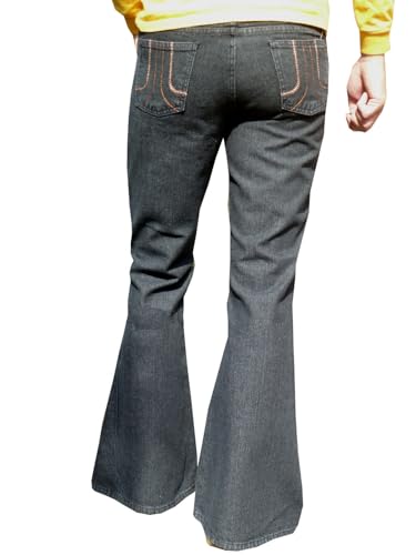 Mens Bell Bottoms Flares Stone Washed Black Denim Jeans Pants (34" Waist x 34" Long Leg)2