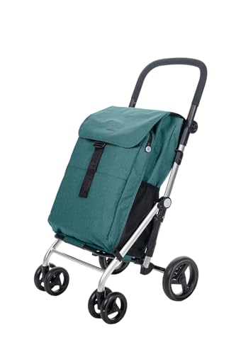 Carlett - Classic Family Lett470 | Carro Plegable | Carrito de Supermercado Resistente | 4 Ruedas | para Compras Grandes | Gran Capacidad 64L | Bolsa Principal 32kg | Bolsa Isotérmica 12L | Verde