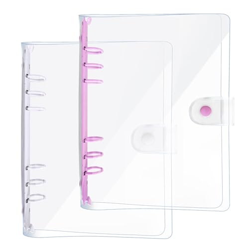 DY.2ten 2 Stück A5 Transparent Ringbuch Ordner, Weich Notizbuch Planer Ordner PVC Einband, Binder 6 Ringe Ringmappe Ringordner Nachfüllbares(Lila/Weiß A5 Bindemittel)