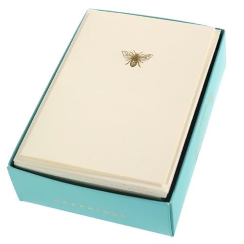 Image of Graphique Bee La Petite Presse Boxed Notecards - 10 Embellished Gold Foil Blank Cards with Matching Envelopes and Storage Box, 3.25 inch x 4.75 inch