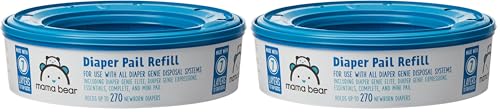 Image of Amazon Brand - Mama Bear Diaper Pail Refills for Genie Pails, Odor Control, Unscented, 270 Count, 2-Pack