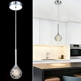 MASIVEL Modern Crystal Pendant Light Chrome Mini Globe Chandelier Dimmable LED Ceiling Hanging Light Luxury Bubble Crystal Kitchen Island Light for Dining Room Bedroom,3000K