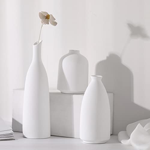 White Ceramic Vase for Decor, Small Flower Vases Set - 3 for Modern Rustic Farmhouse, Decorative Vase for Pampas Grass & Dried Flowers, Idea Bookshelf Décor, Dining Table Decor White Ceramic Vase for Decor, Small Flower Vases Set - 3 for Modern Rustic Farmhouse, Decorative Vase for Pampas Grass & Dried Flowers, Idea Bookshelf Décor, Dining Table Decor