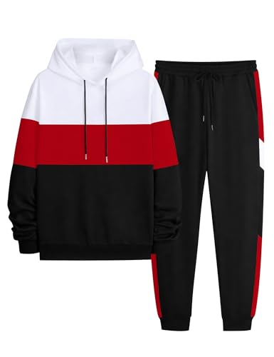 Babioboa Men's Tracksuit 2 Piece Color Block Hoodie Set Pullover Sweatshirt and Jogging Sweatpants Athletic Sweatsuits Set