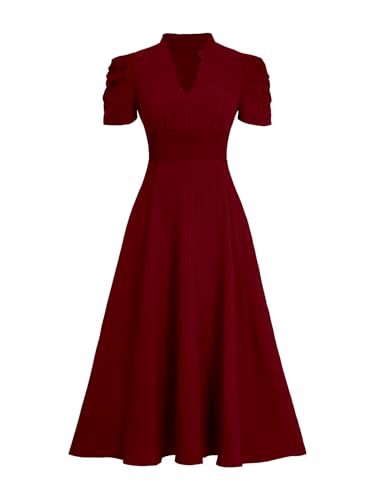 Image of Sugathari Women Women's V-Neck Maxi Dress, A-Line Style, Puff Sleeves, Cinched Waist 246