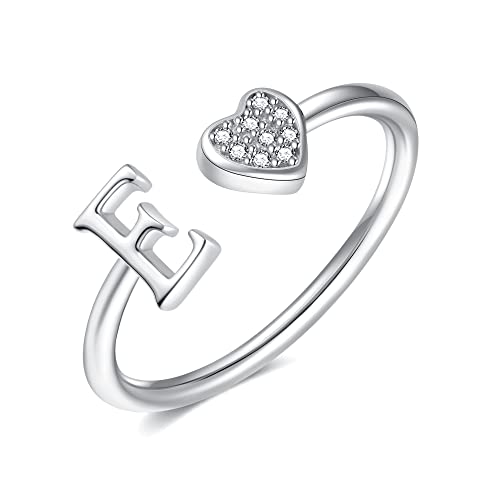 Image of Initial Rings for Teen Girls - S925 Heart Sterling Silver Rings for Teen Girls | 14K Gold /Rose Gold /Sterling Silver Plated Ring for Girls Kids Women Ring for Teenager Girls Gifts Adjustable, No Tarnish, Hypoallergenic