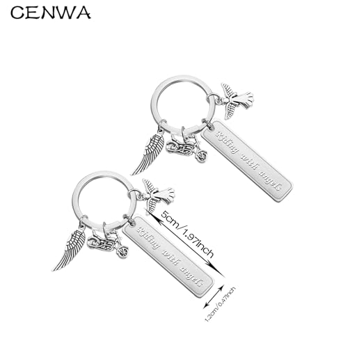 CENWA 2 PCS Motorcycle Memorial Jewelry Riding with Angels Keychain Memorial for Brother Dad Husband Sympathy Gift2