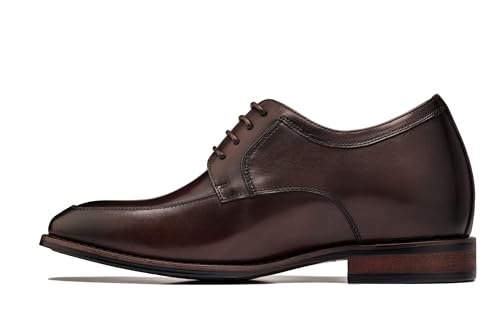 Image of CALTO Men's Invisible Height Increasing Elevator Shoes - Chocolate Brown Premium Leather Lace-up Round-Toe Formal Derby Oxfords - 2.8 Inches Taller - Y7426- Size 9.5 D(M) US