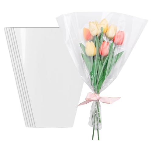100 bolsas transparentes de embalaje de flores, manga de ramo de flores, celofán transparente adecuado para tienda de flores, embalaje de flores de centro comercial