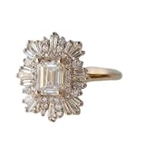 SilverDia 2 Ct Emerald Diamond Vintage Style Retro Cluster Double Halo Engagement Ring For Women 14K Yellow Gold Finish Cocktail Solitaire Wedding Ring 925 Sterling Silver Handmade Anniversary Ring