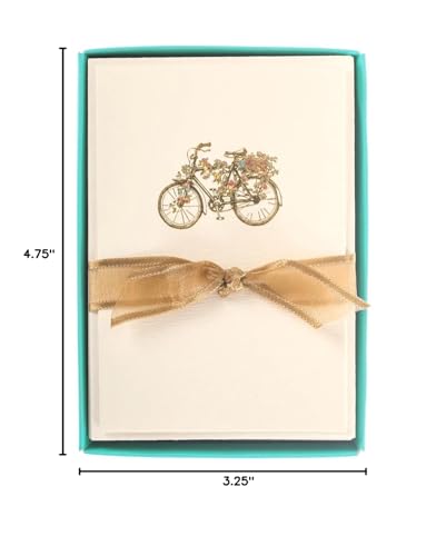 Image of Graphique Flower Bicycle La Petite Presse Boxed Notecards, 10 Embellished Gold Foil Blank Cards with Matching Envelopes and Storage Box, 3.25 inch x 4.75 inch