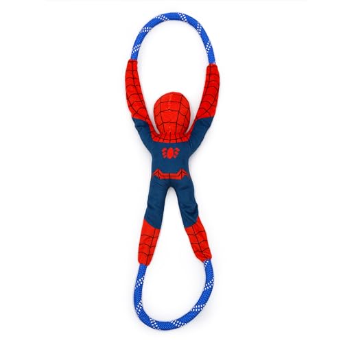 ZippyPaws Marvel RopeTugz - Durable Rope Tug of War Dog Toy, Squeaky Chew Toy for Small, Medium, & Large Breed Dogs & Puppies - Spider-Man