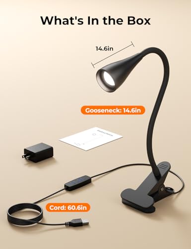 Image of Clip on Light, Desk Lamp with Clamp and Adapter, LED Eye Caring Reading Light for Bed with 3 Colors & 10 Brightness Levels, Clamp Light with Flexible Gooseneck for Bedroom, Office, Dorm
