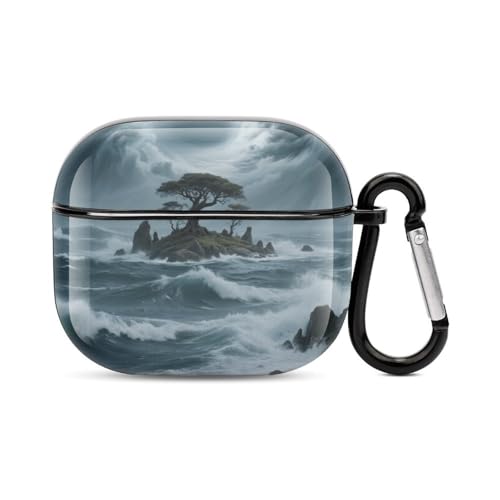 Custodia per cuffie Bluetooth con stampa dellisola sul mare antiurto in policarbonato copertura completa compatibile con ricarica wireless e AirPods terza generazione con fibbia di sicurezza