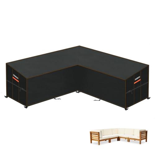 HEIMUNI Housse Canapé d'angle de Jardin, Bâche de Protection Salon de Jardin en Forme V Housse pour Canapé de Jardin Angle, Bache Meuble Jardin Extérieur...