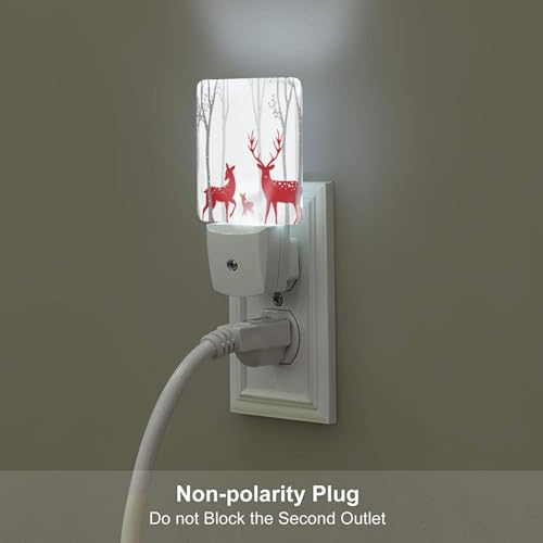 Image of Red Christmas Deer Night Light,Plug-in Nightlights Auto Sensor Night Lamp Dusk-to-Dawn Lamp Home Decor for Nursery Children Girls Boys