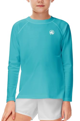 Image of AOBUTE Unisex Kids Rash Guard Long Sleeve SPF 50+ Sun Shirt UV Protection Swim Shirts 3-12 Years