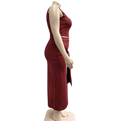 Image of Plus Size Women 2 Piece Outfits Sets Sexy Tracksuit Midi Dress,Sleeveless Tank Top Bodycon Skirts Set Casual Summer