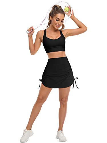 V For City Athletic Tennis Skirt For Women High Waist With Shorts Pockets Adjustable Drawstring Workout Golf Skorts Skirts Black #TOP6