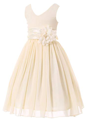 Bow Dream Flower Girl Dress Junior Bridesmaids V-Neckline Chiffon Cream Ivory 18 #TOP3