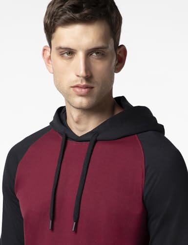 Image of FYLTR Men's Casual Colourblock Raglan Hoodie with Drawstrings - Utility Pockets | Ribbed Hem & Cuff | Winter Hoodie for Men