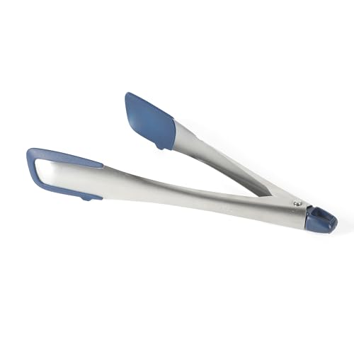 Image of Calphalon Prime 12-Inch Kitchen Tongs, Stainless Steel Grilling Tongs with Navy Silicone Heads, Heat-Resistant Locking Kitchen Tongs with Ergonomic Weighted Handle