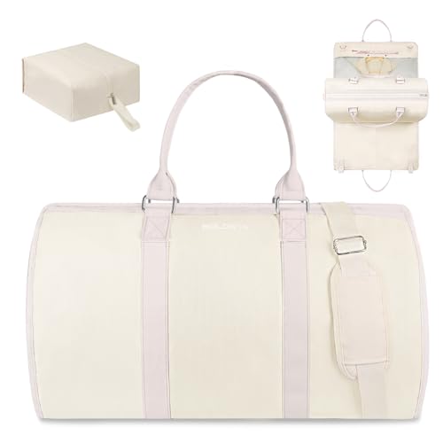 3Pcs Garment Duffle Bags for Travel Convertible Carry on Garment Bag for Women with Shoe Pouch Hanging Suit Bag for Clothes/Dresses (Beige)