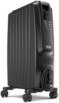 DeLonghi Dragon Digital Oil Filled Radiator Heater, 1500W Electric Space Heater for indoor use, programmable timer, Energy Saving, full room heater with safety features TRD40615EBK, 16"x10"x26", Black