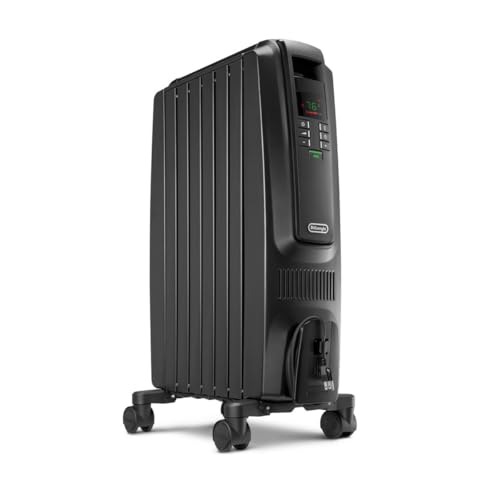 De'Longhi Oil-Filled Radiator Space Heater, Quiet 1500W, Adjustable Thermostat, 3 Heat Settings, Timer, Energy Saving, Safety Features