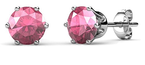 Private Twinkle Boucles d'oreilles en pierre blanche plaqué or 18 carats en cristal de SWAROVSKI pour femme (5mm, 6 griffes) (10. Tourmaline rose)