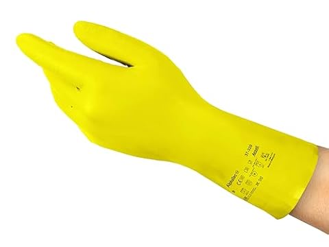 Ansell AlphaTec 37-320 Damskie I Męskie,Odporne Na Chemikalia,Cienkie Rękawice Nitrylowe,Ochrona Przed Rozpryskami Przy Sprzątaniu I Zmywaniu,Silikon,Bez Lateksu,Wodoodporne,Żółte,M (12 Par)