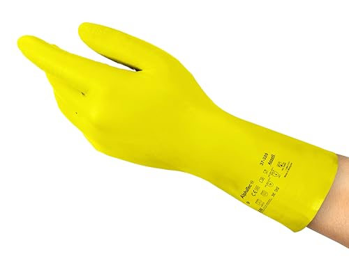 Ansell AlphaTec 37-320 Gants de Travail en Nitrile, Longs et Réutilisables, Résistance Chimique et Contact Alimentaire, Protection Professionnelle Multiusage, Jaune, Taille L (12 Paires)