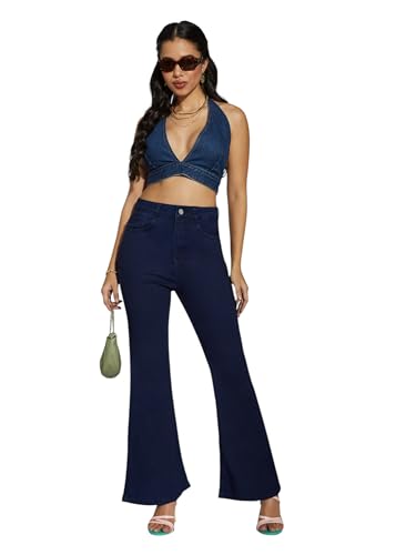 Image of Miss Chase Women's Skinny High Rise Cropped Length Fringe Detailing Stretchable Denim Jeans