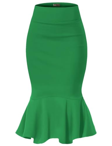 Image of HyBrid & Company Womens Premium Nylon Ponte Stretch Office Fishtail Pencil Skirt High Waist Made in The USA Below Knee