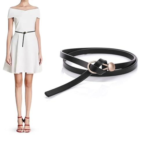 Women’s Slim Waist Belt Skinny Leather Belts 43.3in Stretch Belts Fashion Waistband with Knotted Buckle for Dresses Suit