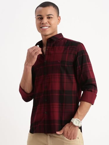 Image of SHOWOFFFF Men Check Print Casual Shirt | Spread Collar Full Sleeves Cotton Shirt for Mens | Slim Fit Regular Length Shirt for Men's